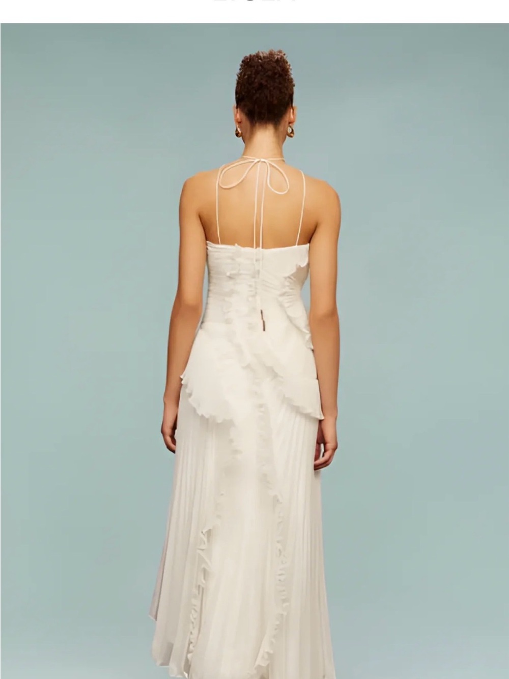 Elegant White Ruffled Halter Midi Dress - Picture 3 of 5